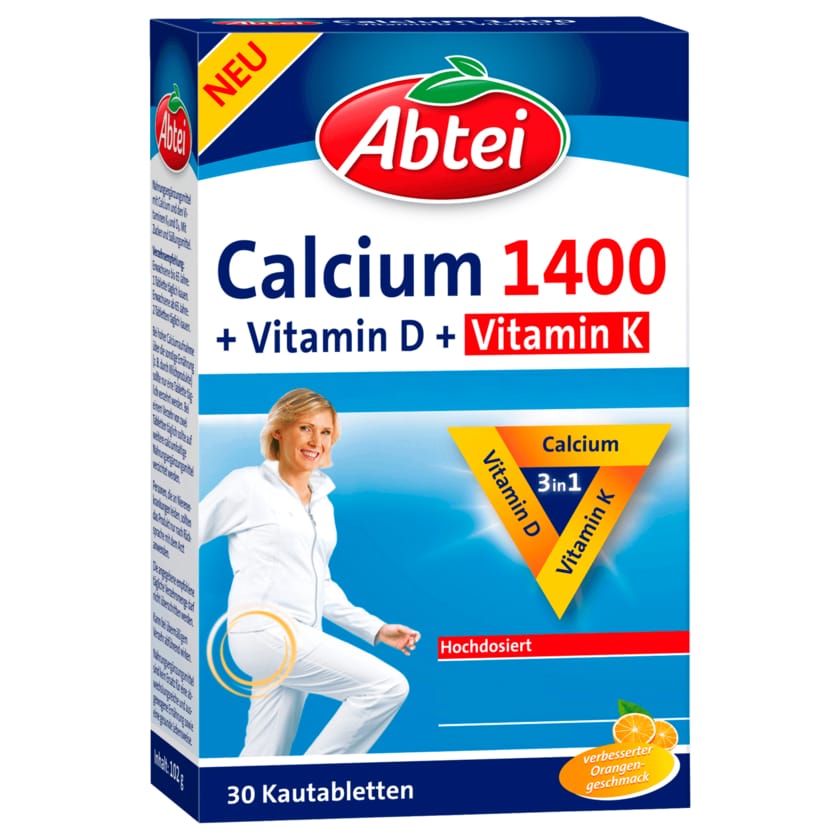 Abtei Calcium 1400 + Vitamin D & Vitamin K 30 Kautabletten